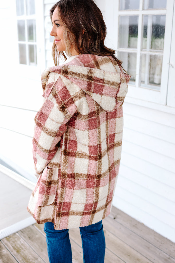 Blair Blanket Stitched Plaid Cardigan - Mauve