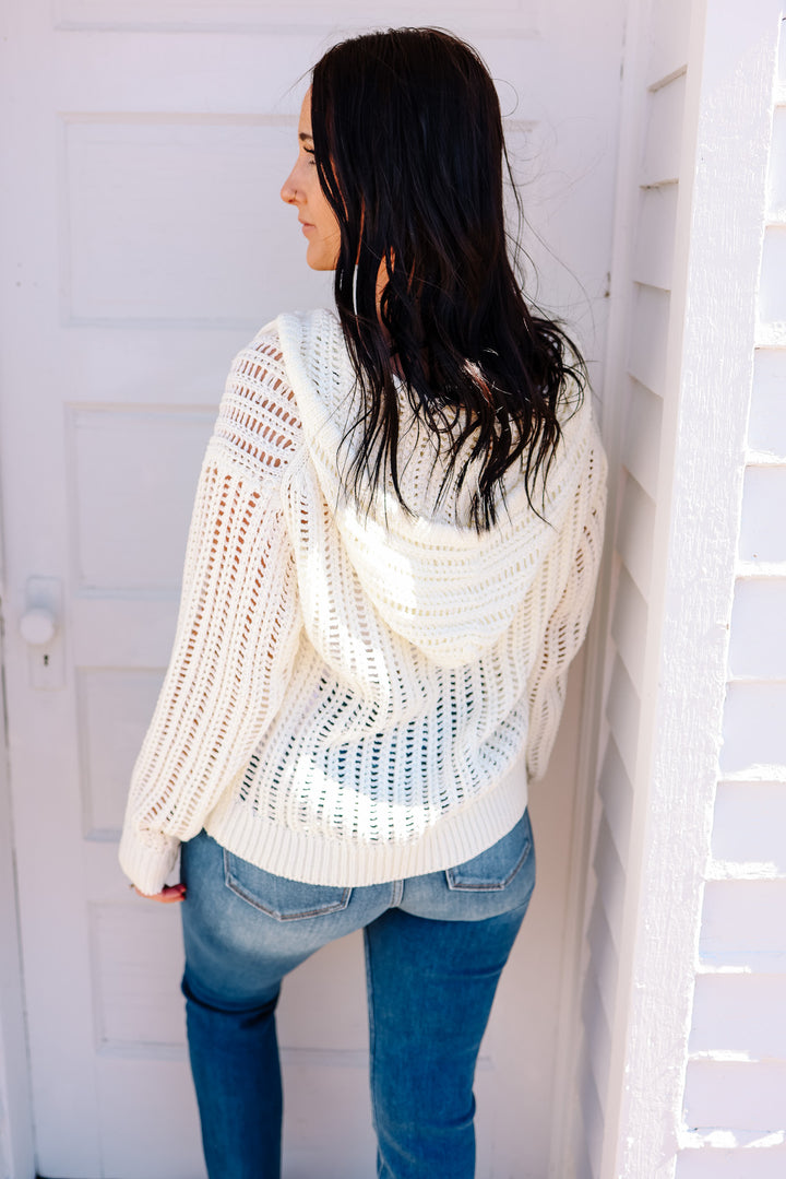 Tessa Open-Knit Hooded Sweater - Cream