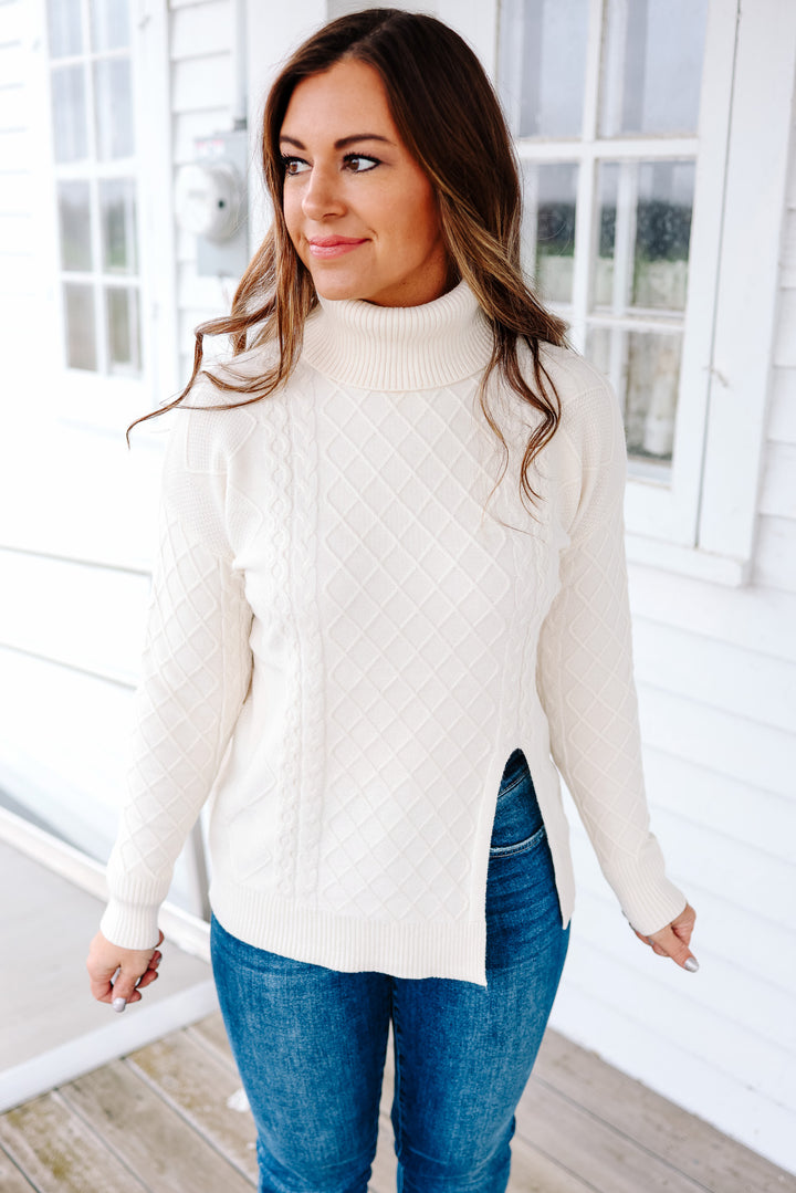 Lena Split Hem Turtle Neck - Cream