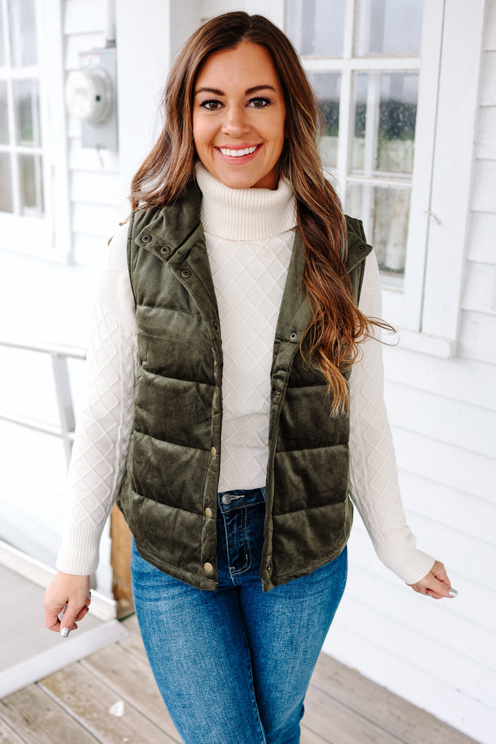 Keira Velvet Vest - Olive