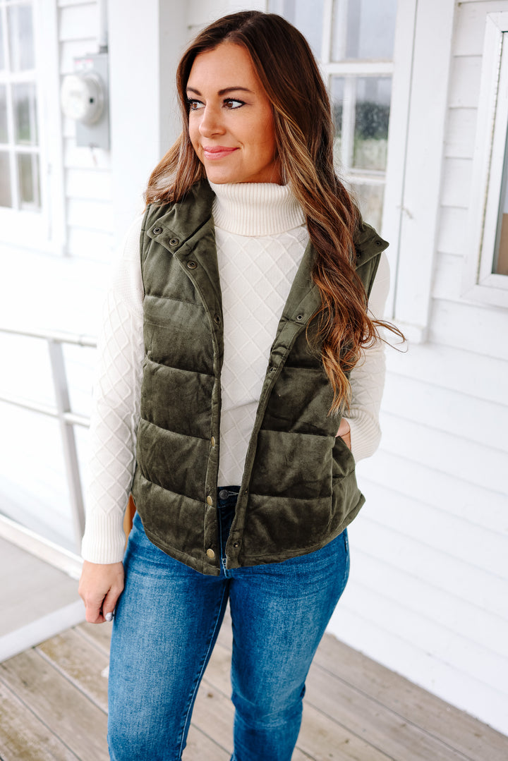 Keira Velvet Vest - Olive