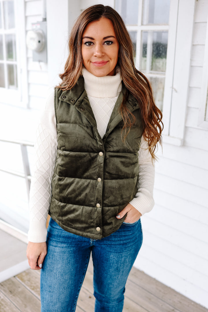 Keira Velvet Vest - Olive