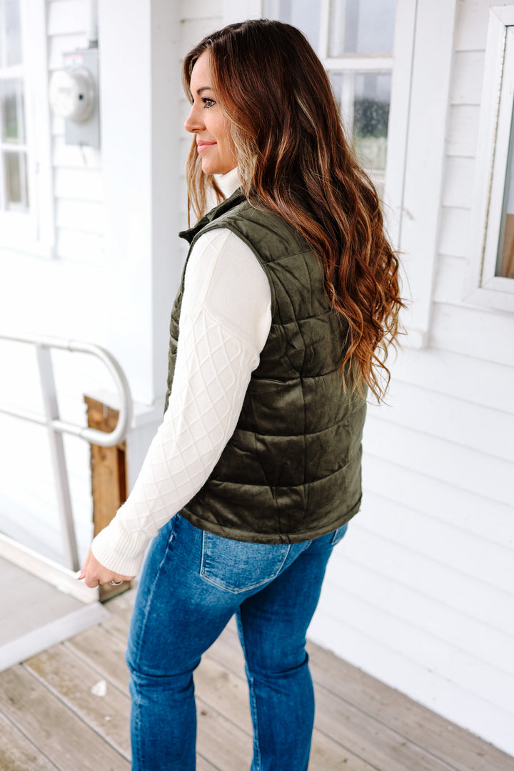 Keira Velvet Vest - Olive