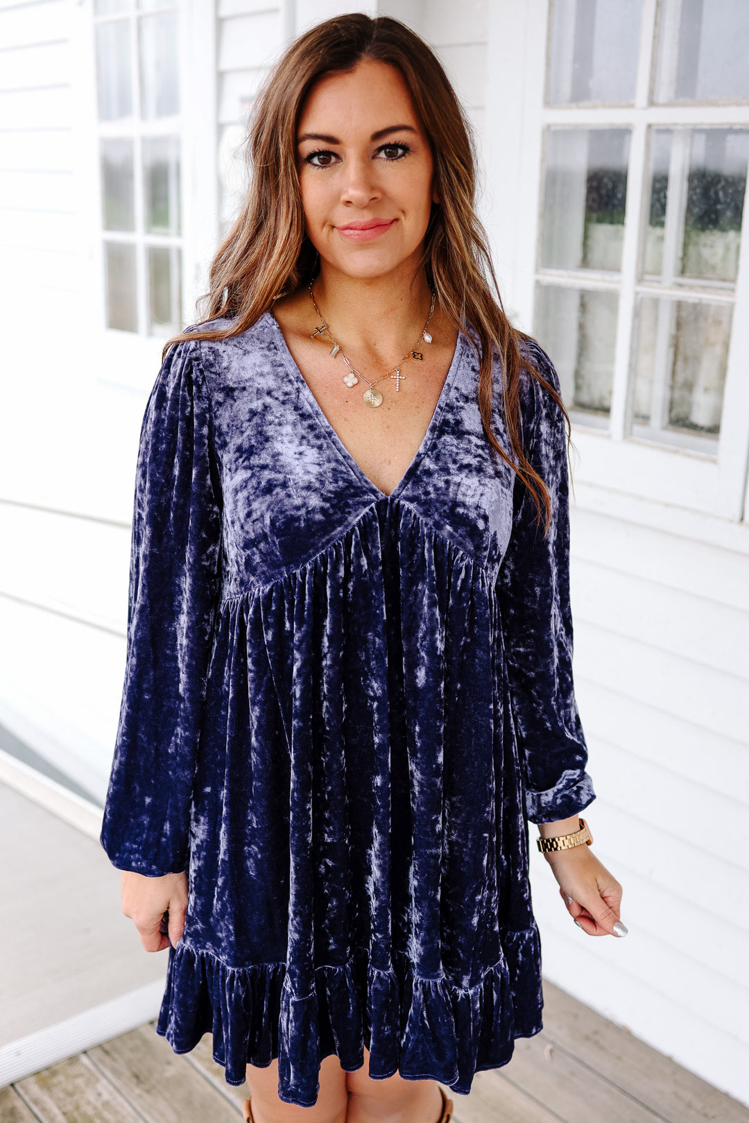 Addie Crushed Velvet Dress - Violet