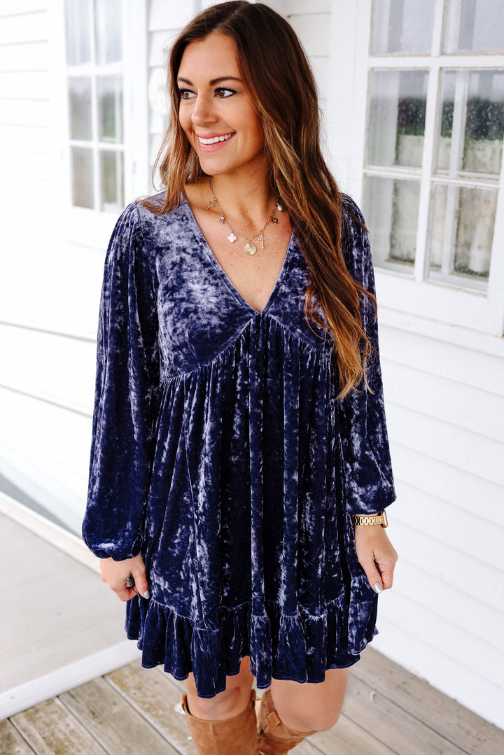 Addie Crushed Velvet Dress - Violet