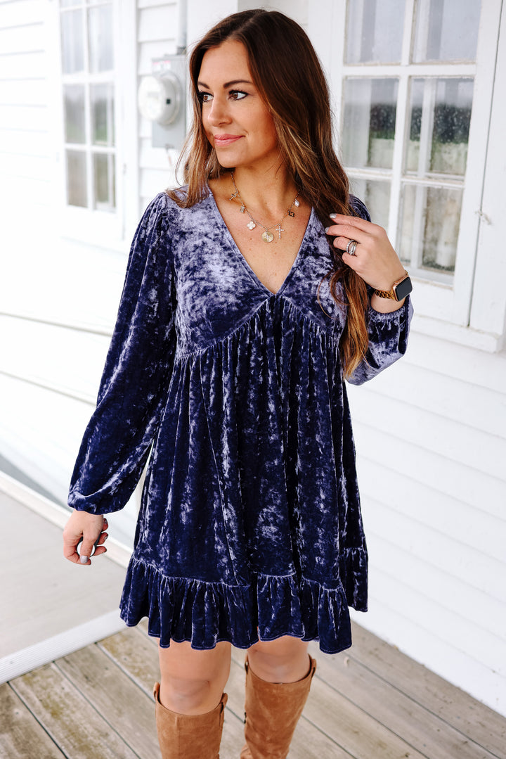 Addie Crushed Velvet Dress - Violet