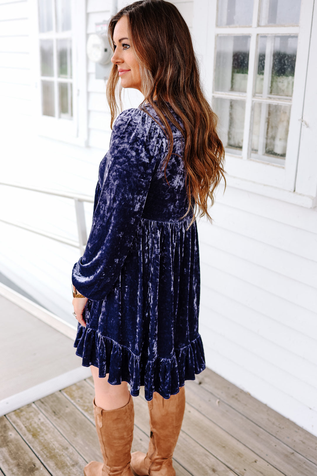 Addie Crushed Velvet Dress - Violet