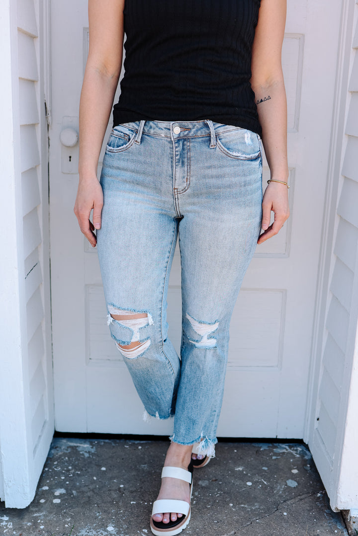 LOVERVET: Mateo High Rise Crop Flare Jeans