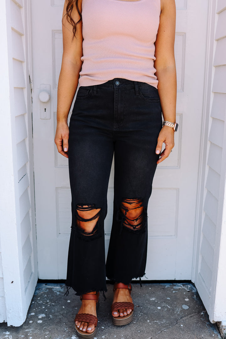 Stevie Vintage Crop Flare Jeans - Black