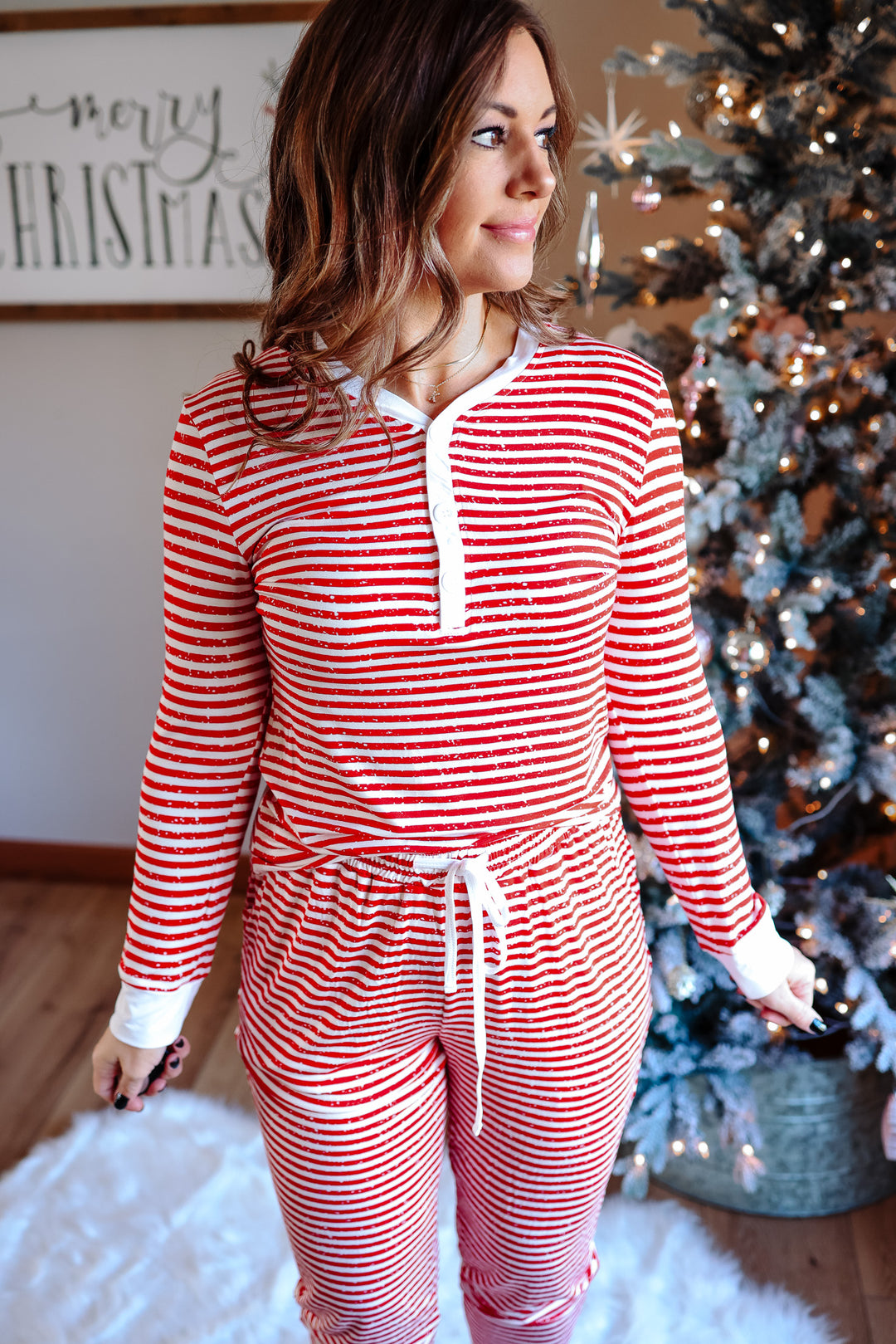 Peppermint Snuggles - Striped Pajama Set