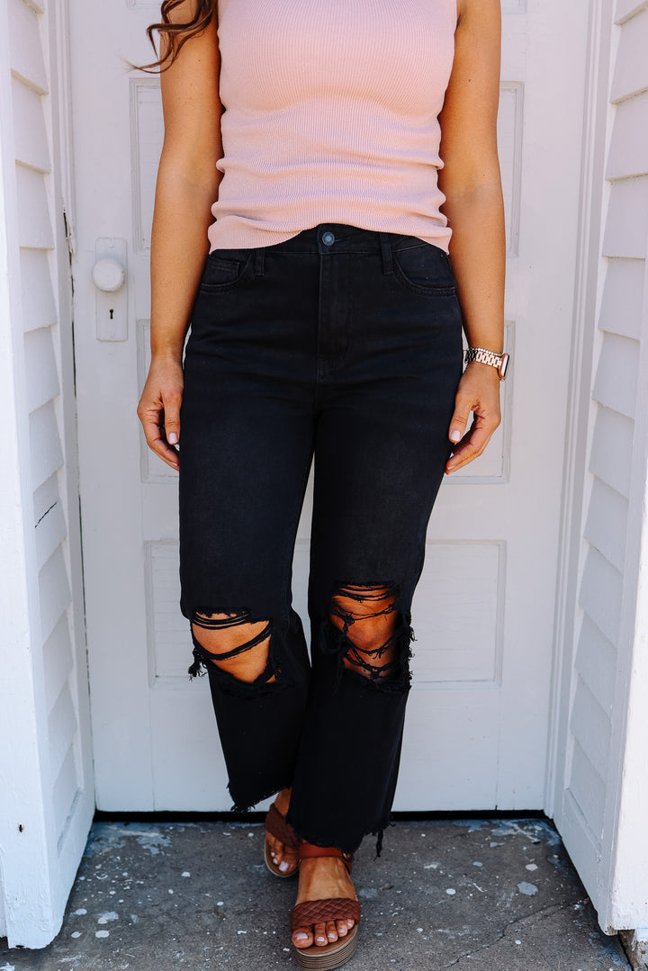 Stevie Vintage Crop Flare Jeans - Black