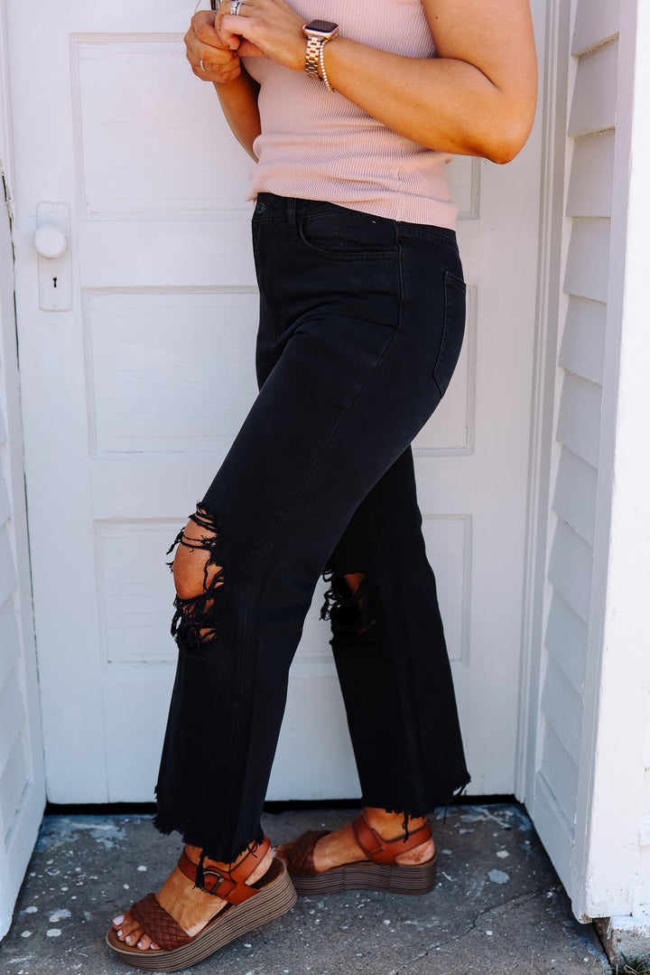 Stevie Vintage Crop Flare Jeans - Black