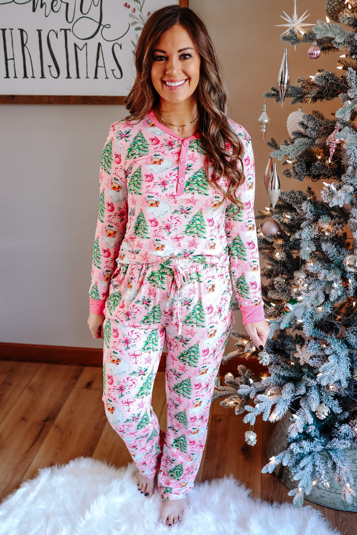 Retro Rockin' Santa - Pink Pajama Set