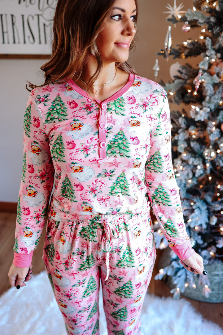 Retro Rockin' Santa - Pink Pajama Set