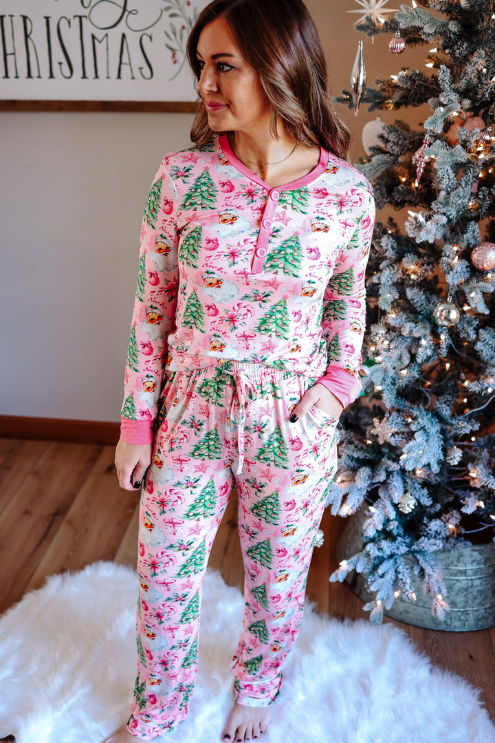 Retro Rockin' Santa - Pink Pajama Set