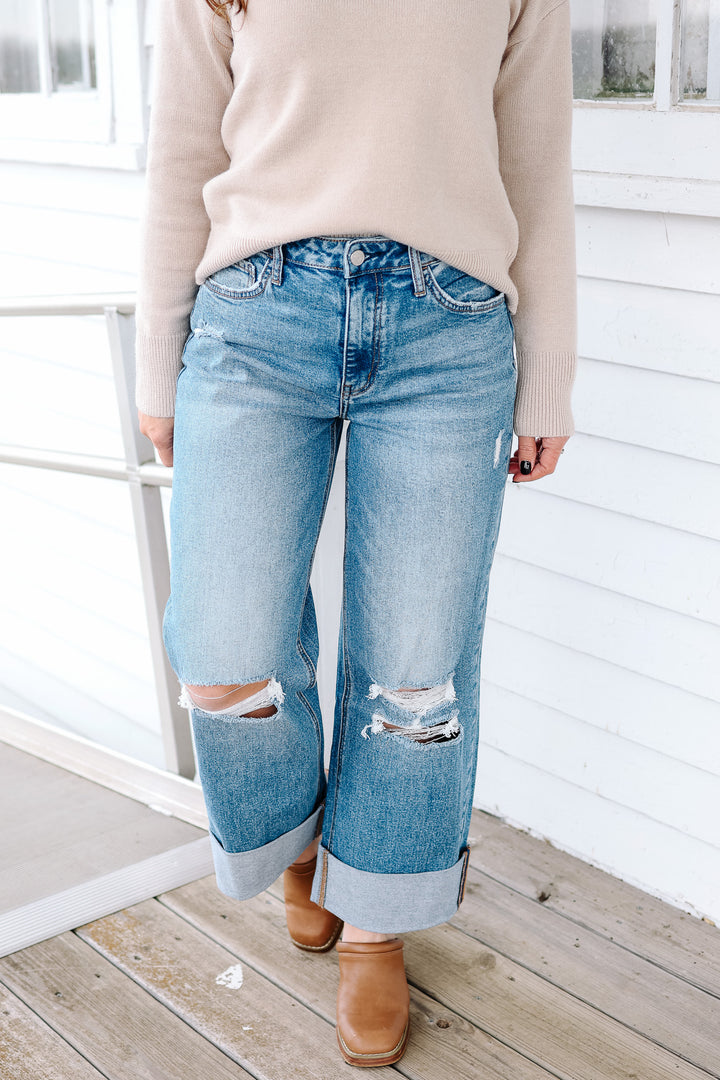 LOVERVET: Rosy High Rise Double Cuffed Baggy Jeans