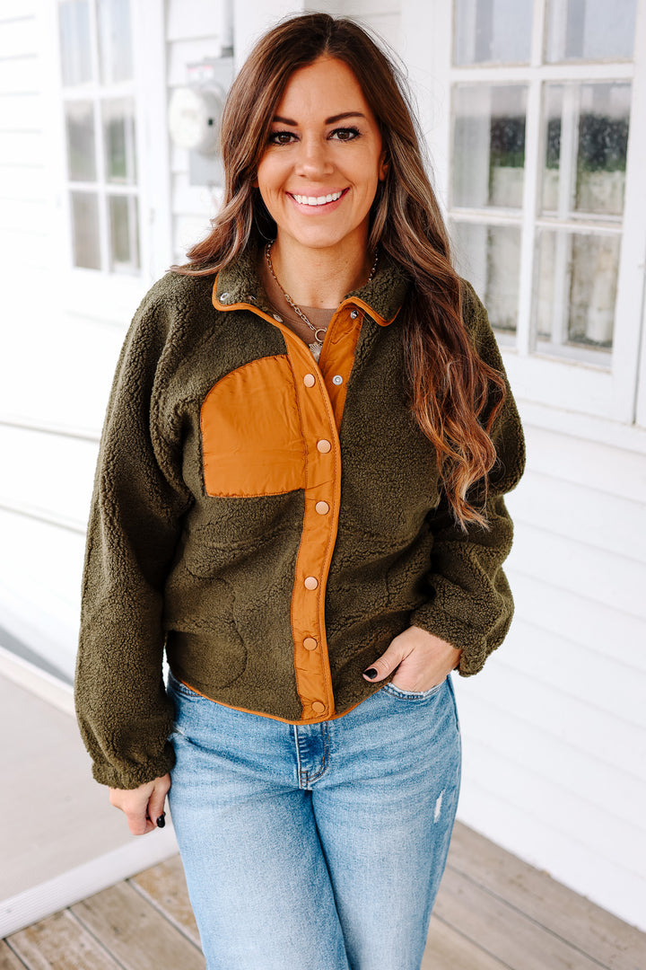 Maci Snap Button Fleece Jacket - Green