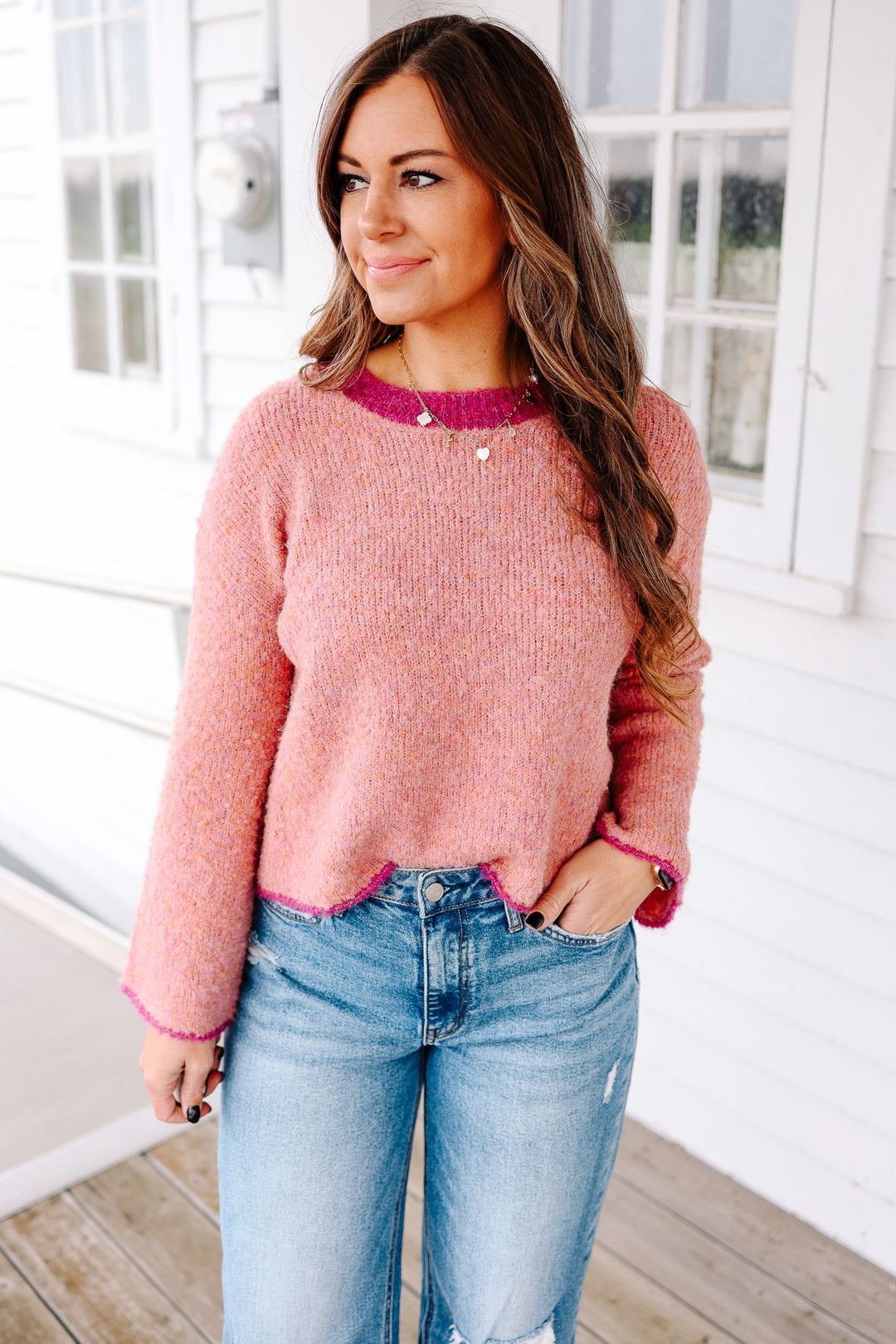 Elowen Boucle Textured Sweater - Pink