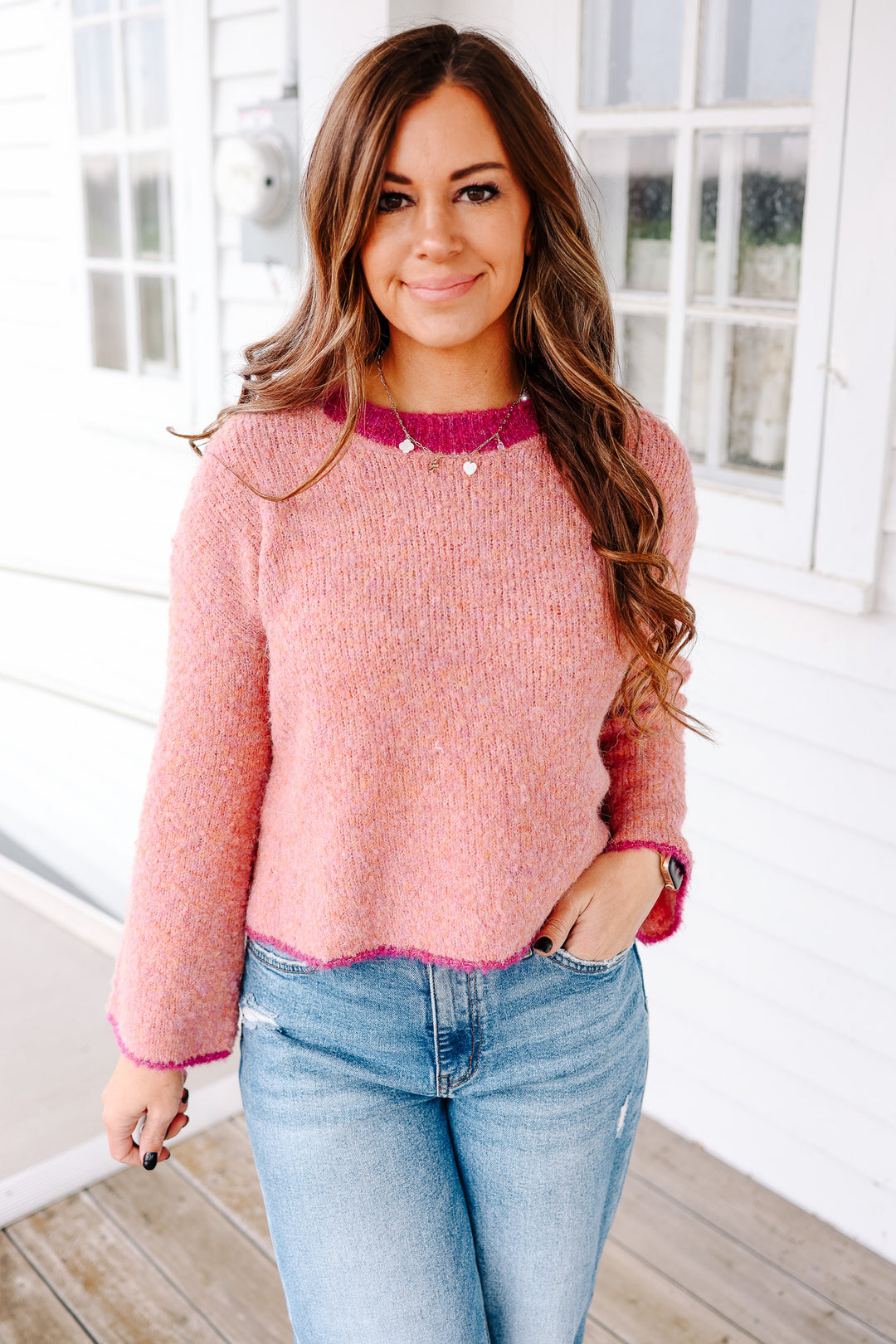 Elowen Boucle Textured Sweater - Pink