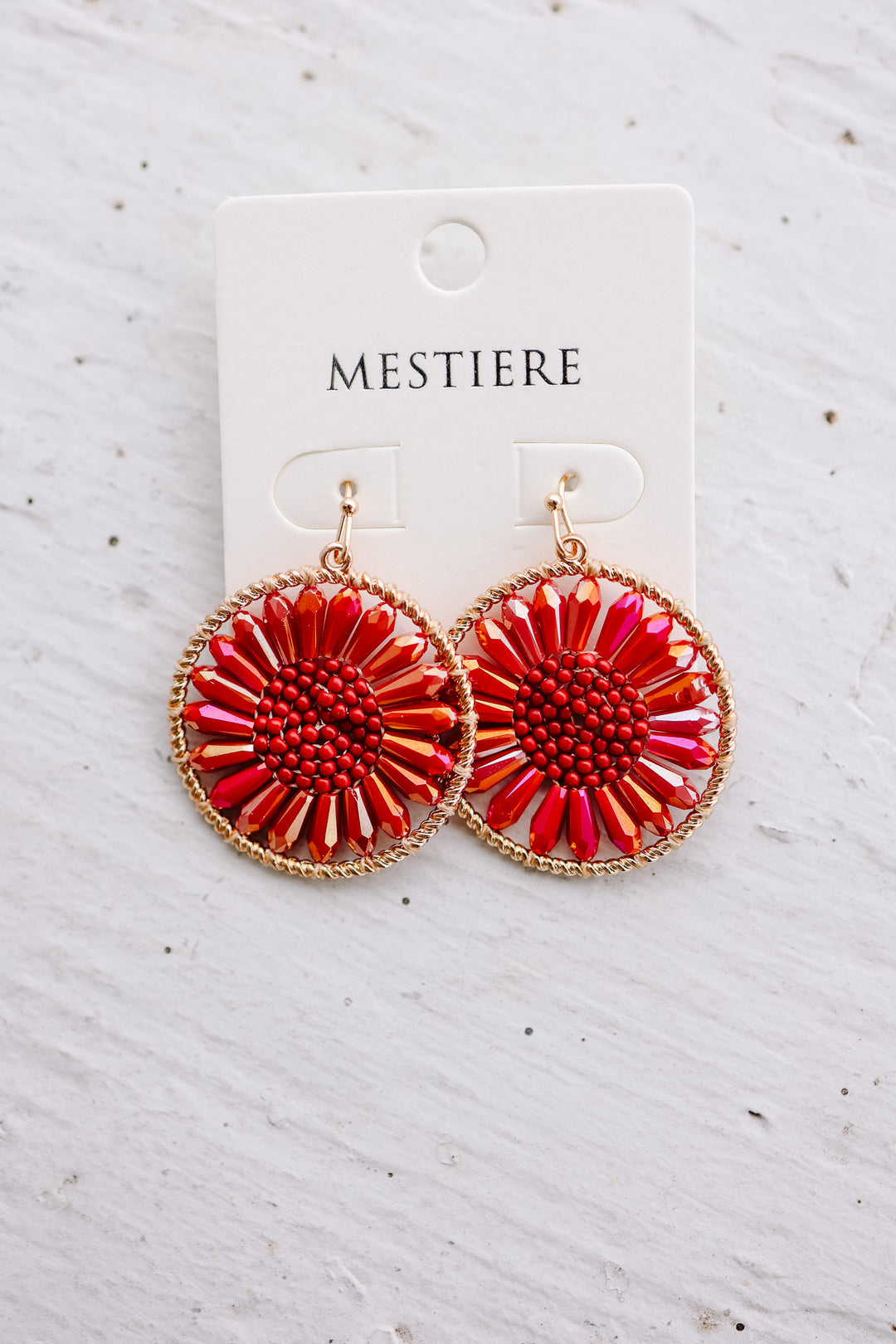 Leona Flower Disc Earrings - Red