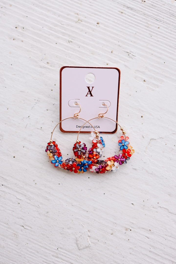 Flower Charms Hoop Earrings - Multi Color