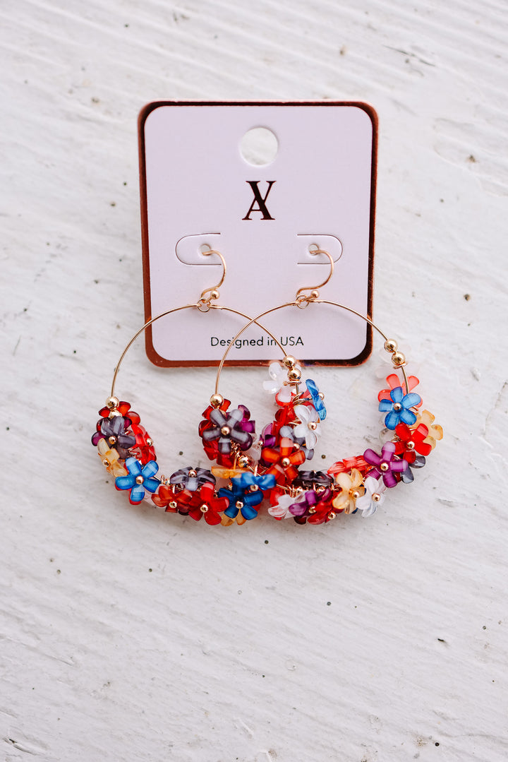 Flower Charms Hoop Earrings - Multi Color