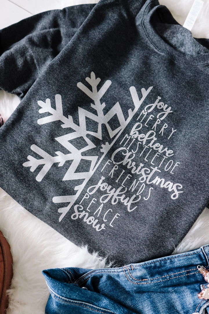 Silver Glitter Snowflake Crewneck Sweatshirt - Black Heather