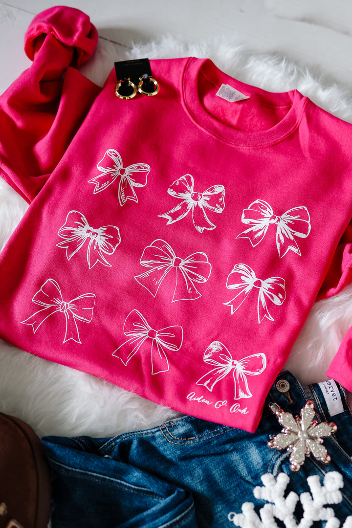 Coquette Bows AO Crewneck Sweatshirt - Cyber Pink