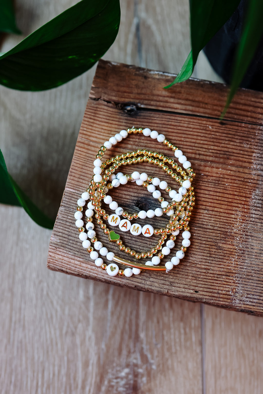 Mama Beaded Bracelet Set - White