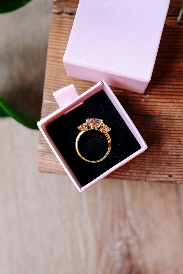 Deeply In Love 3-Stone Cushion Cut Sterling Gold Ring