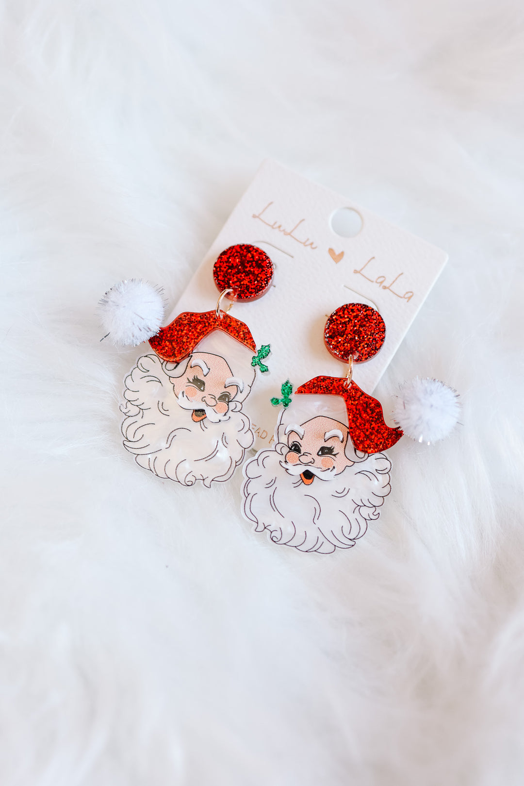 Glittered Pom Santa Dangle Earrings