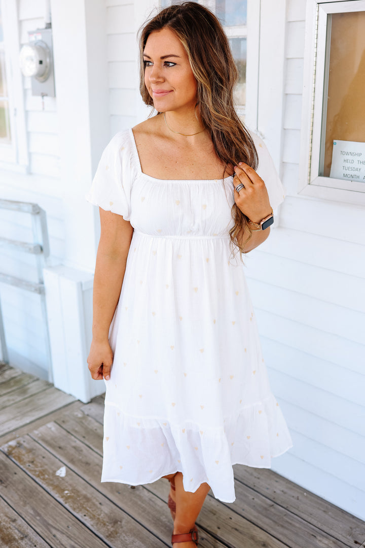 Amelia Heart Embroidered Midi Dress