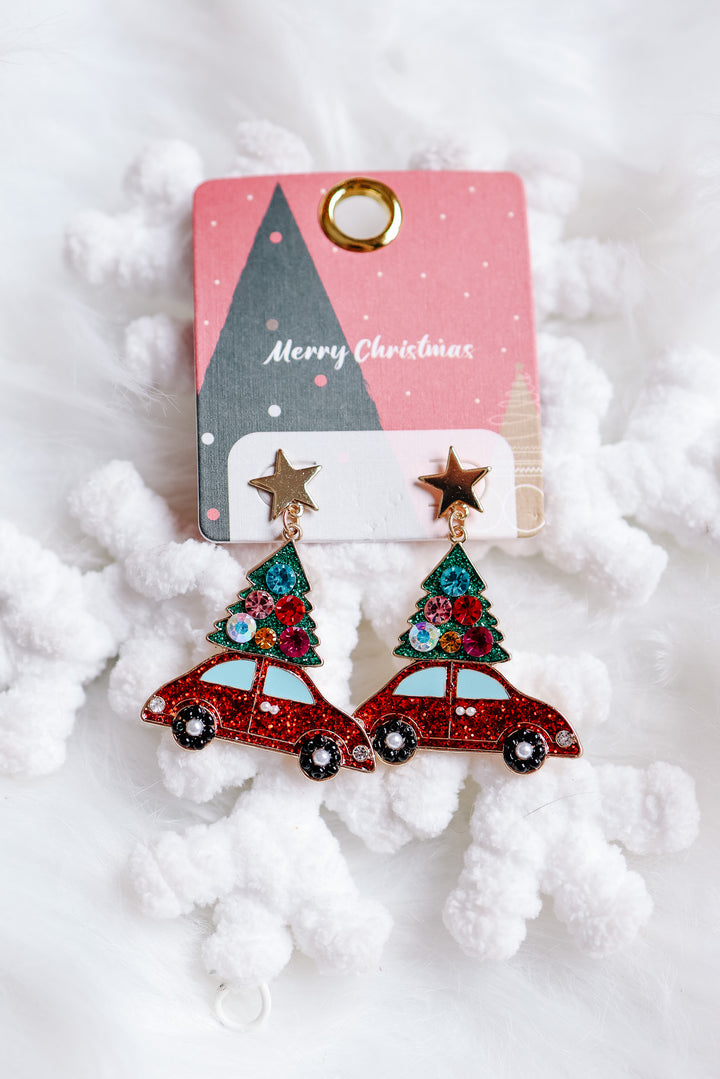 Christmas Car & Tree Dangling Earrings