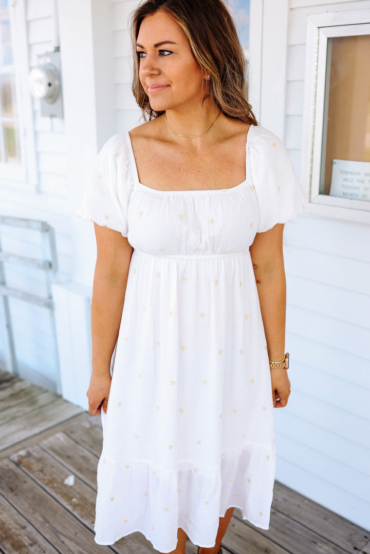 Amelia Heart Embroidered Midi Dress