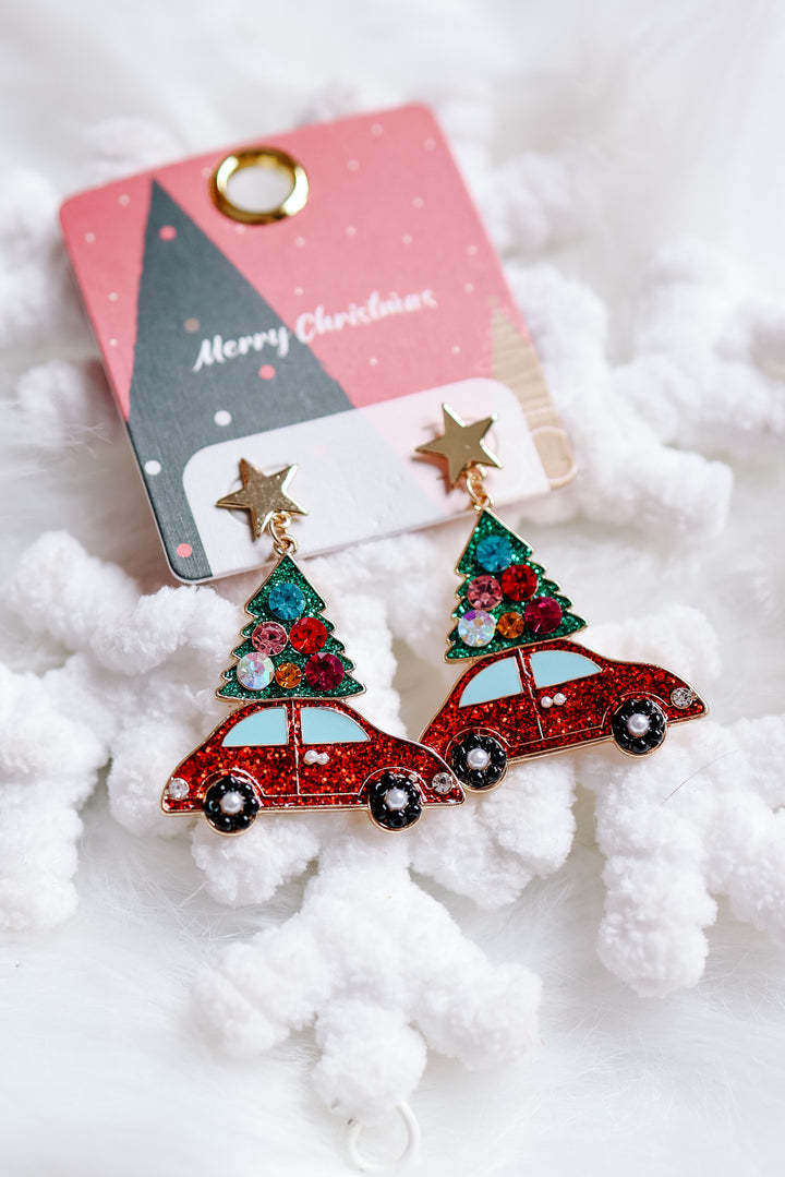 Christmas Car & Tree Dangling Earrings