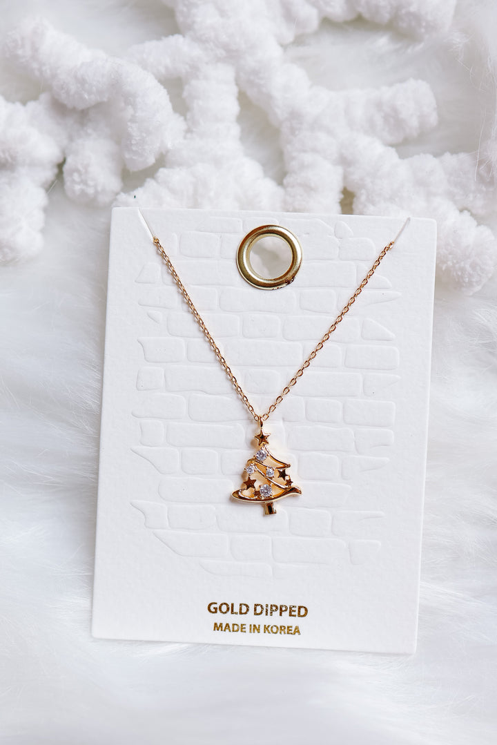 Gold Sparkling Tree Pendant Necklace