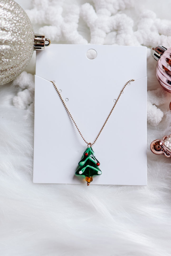 Festive Murano Glass Christmas Tree Necklace