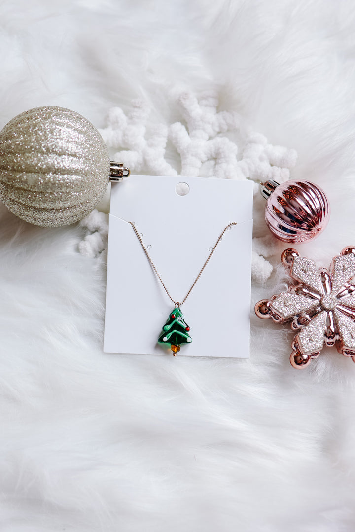 Festive Murano Glass Christmas Tree Necklace