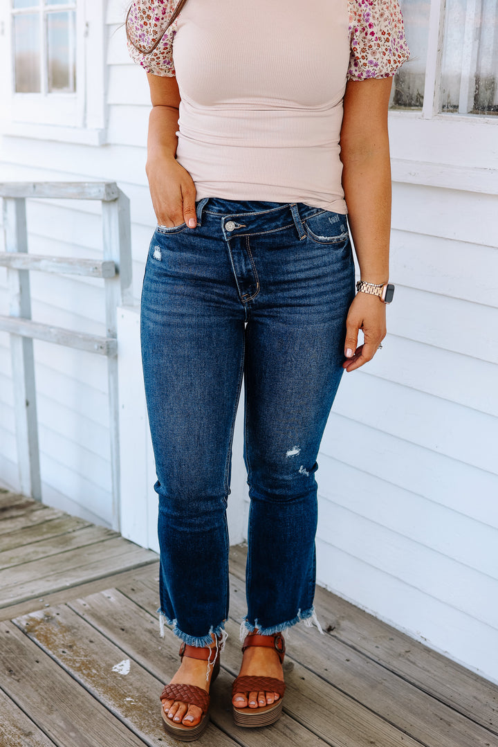 VERVET: Callan Crossover Kick Flare Jeans