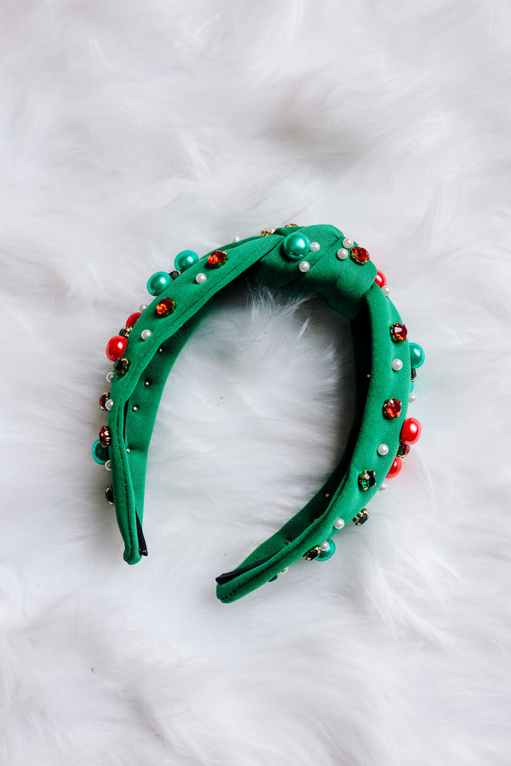 JINGLE BELL BEADED HEADBAND - GREEN