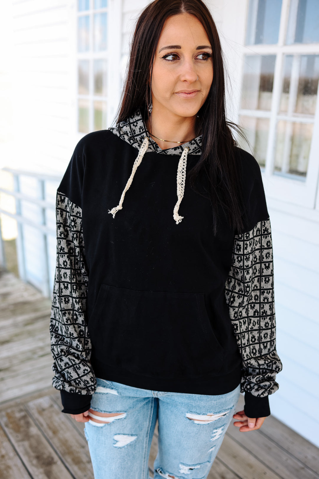 University Hoodie - Black Floral