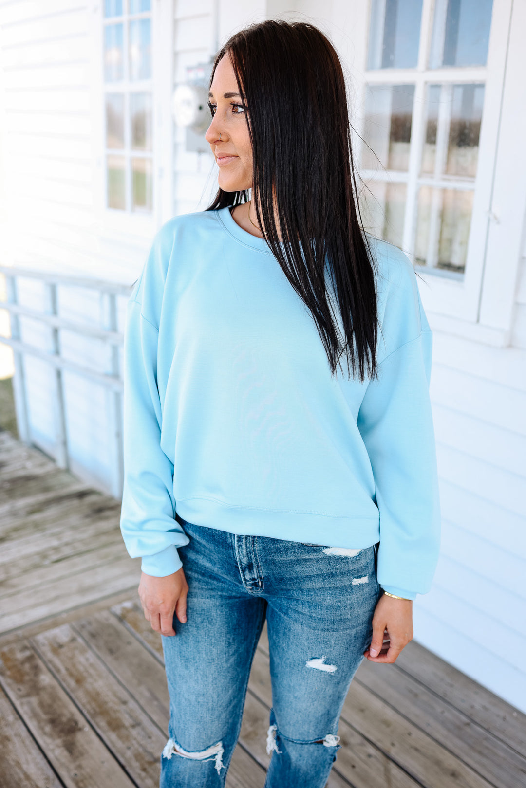 Nina Scuba Relaxed Sweatshirt - Powder Blue