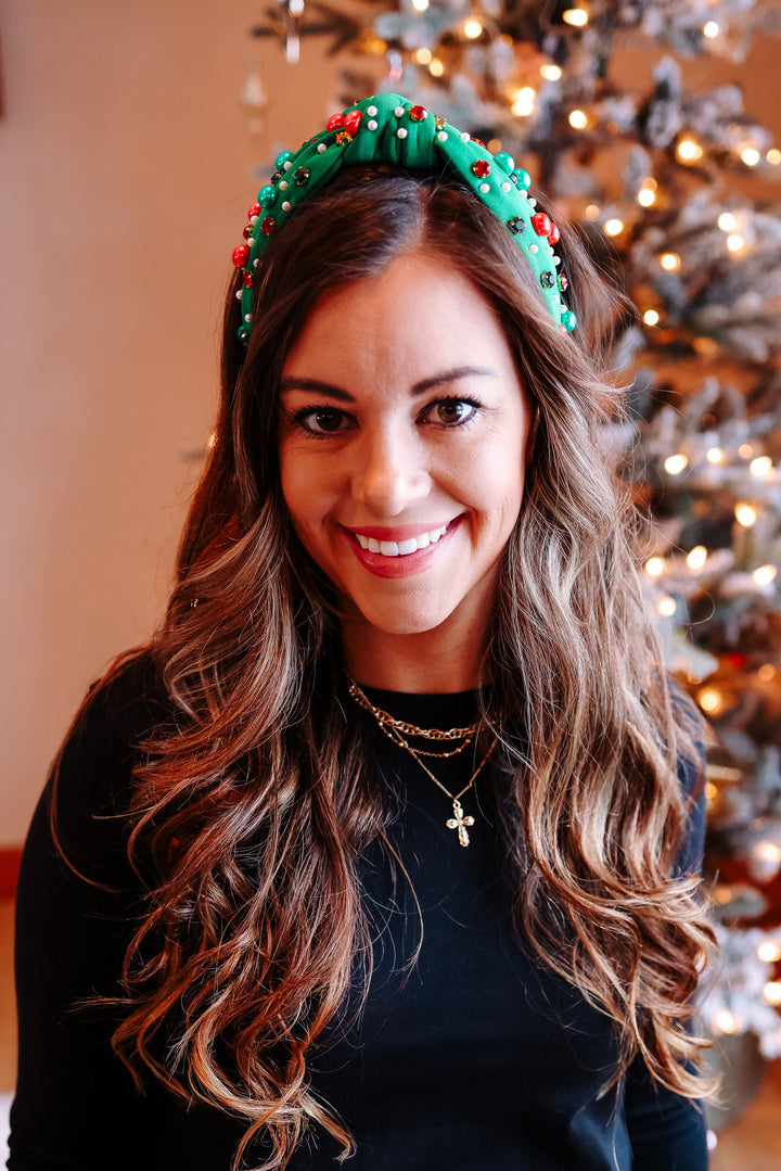 JINGLE BELL BEADED HEADBAND - GREEN