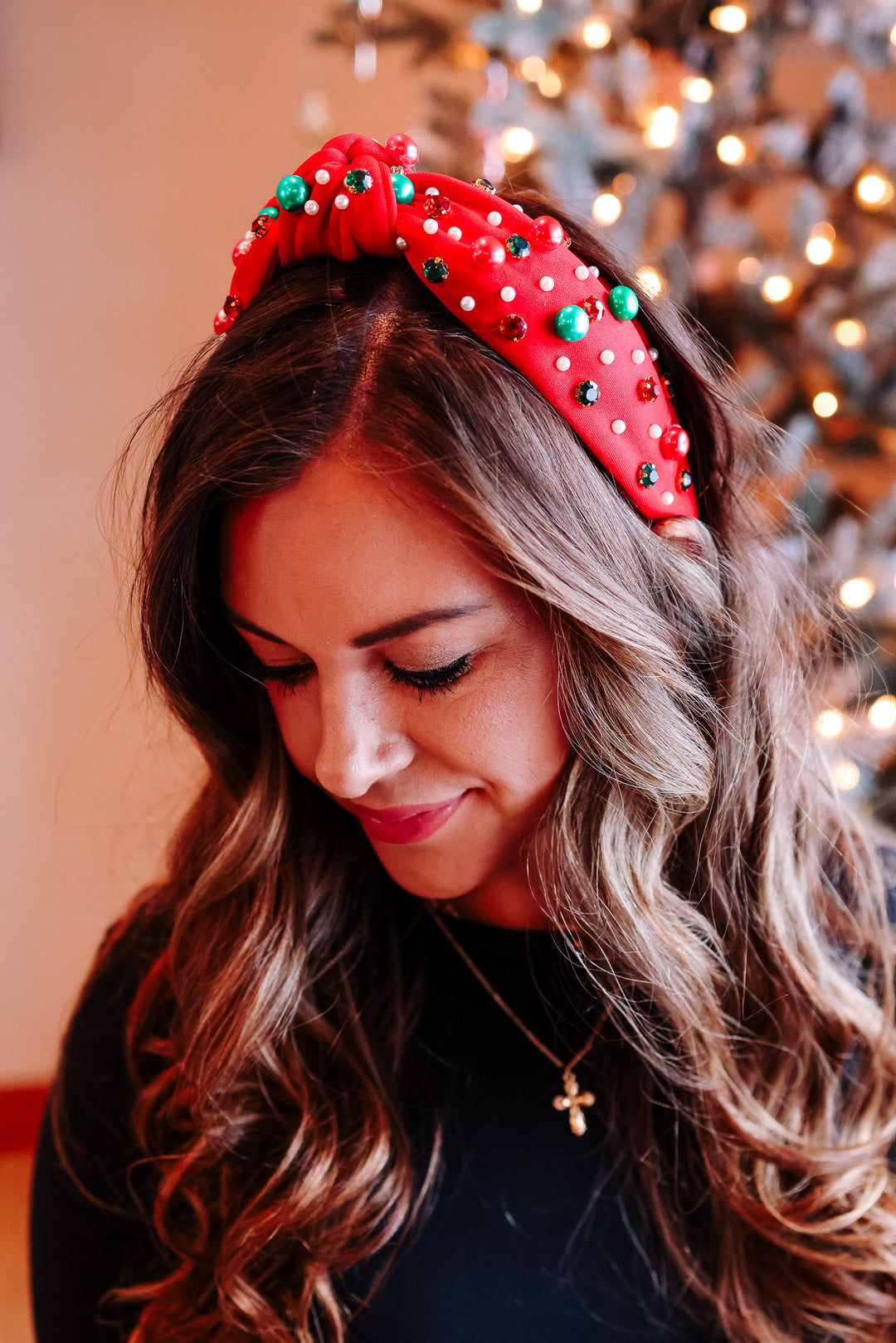 JINGLE BELL BEADED HEADBAND - RED