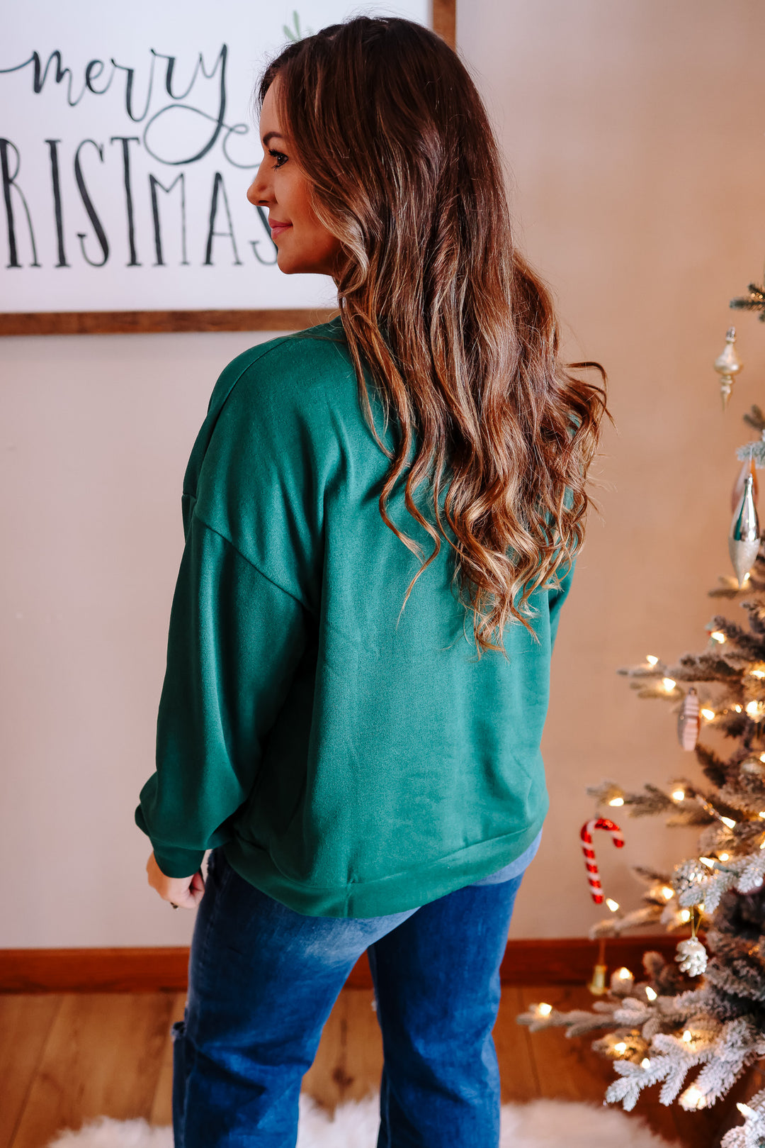 Merry Plaid Letter Pullover - Green