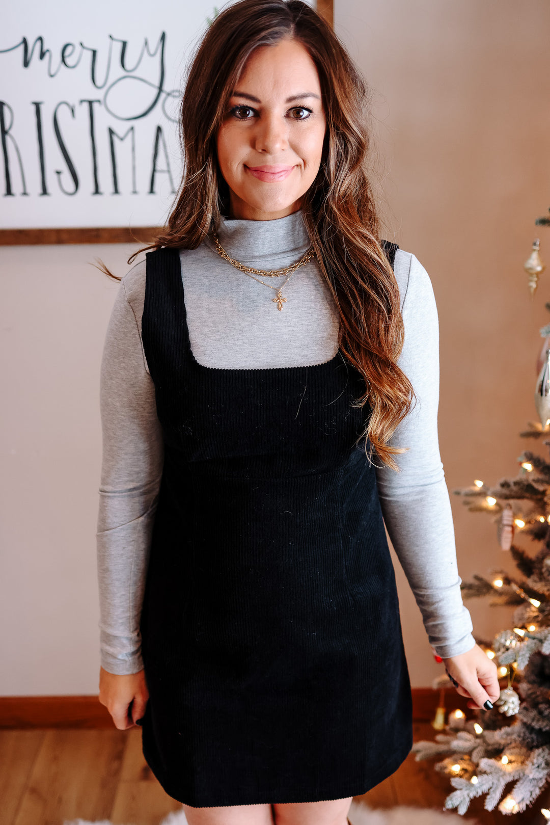 Frankie Corduroy Pinafore Dress - Black