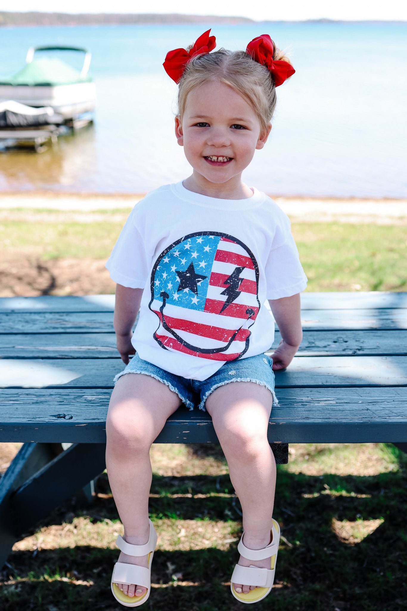 KIDS American Flag Happy Face Graphic Tee - White