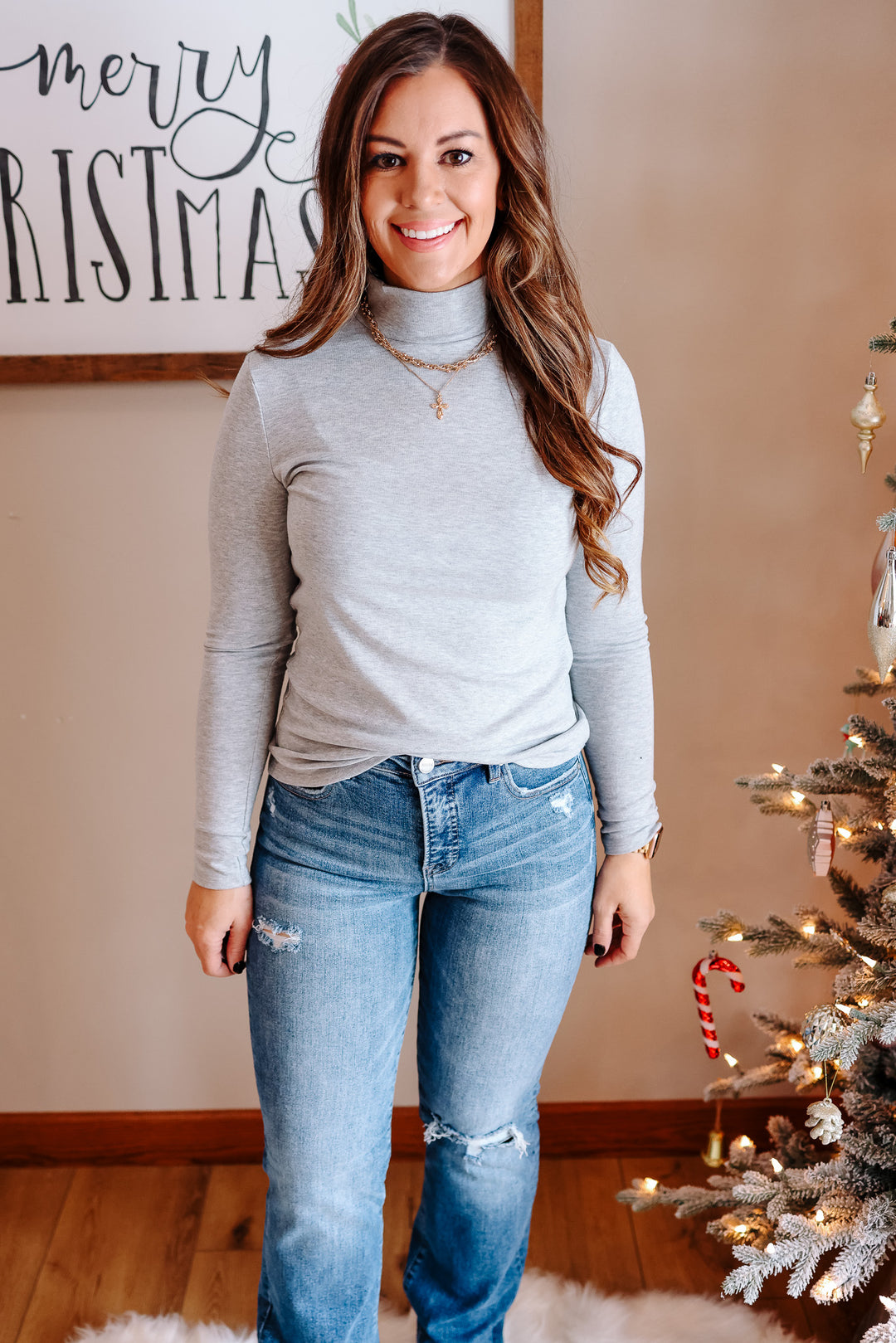 Evie Turtleneck Knit Top - Heather Grey