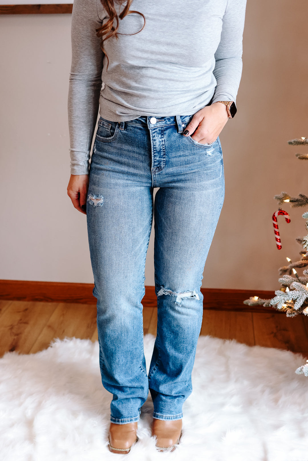 RISEN: Stevie Tummy Control High Rise Straight Jeans