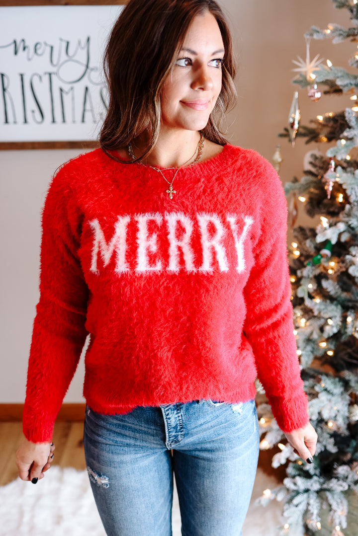 Merry Soft Fuzzy Sweater - Red